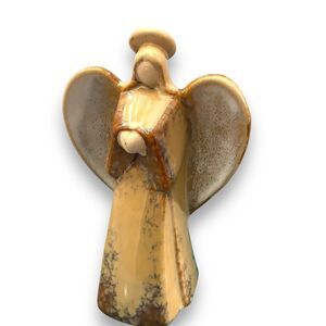 Pottery Angel Glazed Finish Sculpture Figurine Neutral Color Christmas